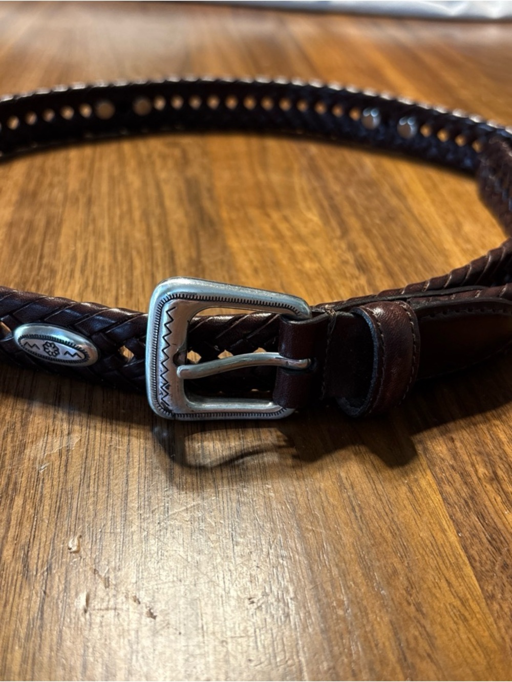 FOSSIL Women’s Brown Leather Woven Belt Silver Conchos Size Medium BT2279200